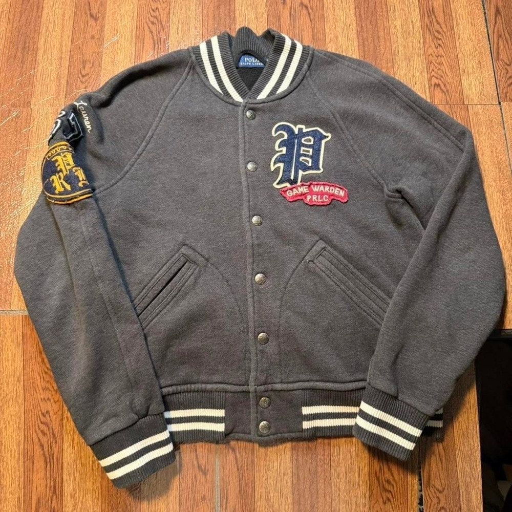 Polo Ralph Lauren Women's Grey Letterman Varsity Rare Patch Jacket Small